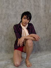 Truly adorable tattooed boy Hantel has messy, dark hair and a beautiful skill of stroking his ...
